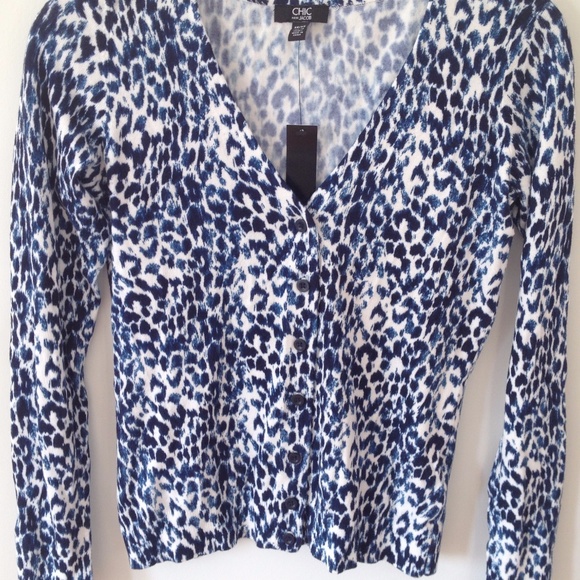 Blue Leopard Cardigan Cotton Blend - Picture 1 of 8